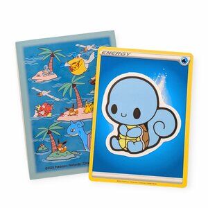 Anime Pokemon Vinyl Sticker (AX23): Chibi Squirtle with Water Energy Card